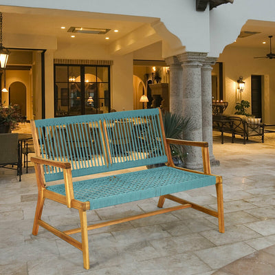 2-Person Acacia Wood Yard Bench for Balcony and Patio-TurquoiseÂ 