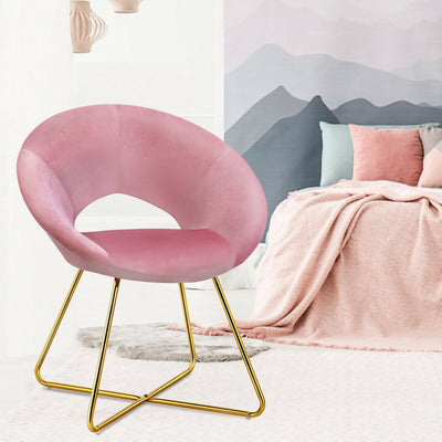 Set of 2 Accent Velvet Chairs Dining Chairs Arm Chair with Golden Legs-PinkÂ 