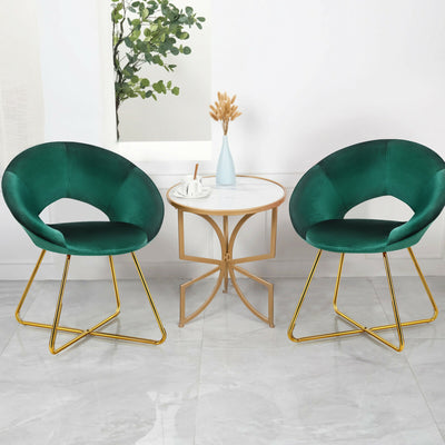 Set of 2 Accent Velvet Chairs Dining Chairs Arm Chair with Golden Legs-Dark GreenÂ 