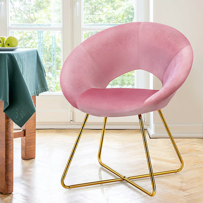 Modern Accent Velvet Dining Arm Chair with Golden Metal Legs and Soft Cushion-PinkÂ 