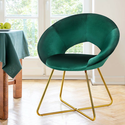 Modern Accent Velvet Dining Arm Chair with Golden Metal Legs and Soft Cushion-Dark GreenÂ 