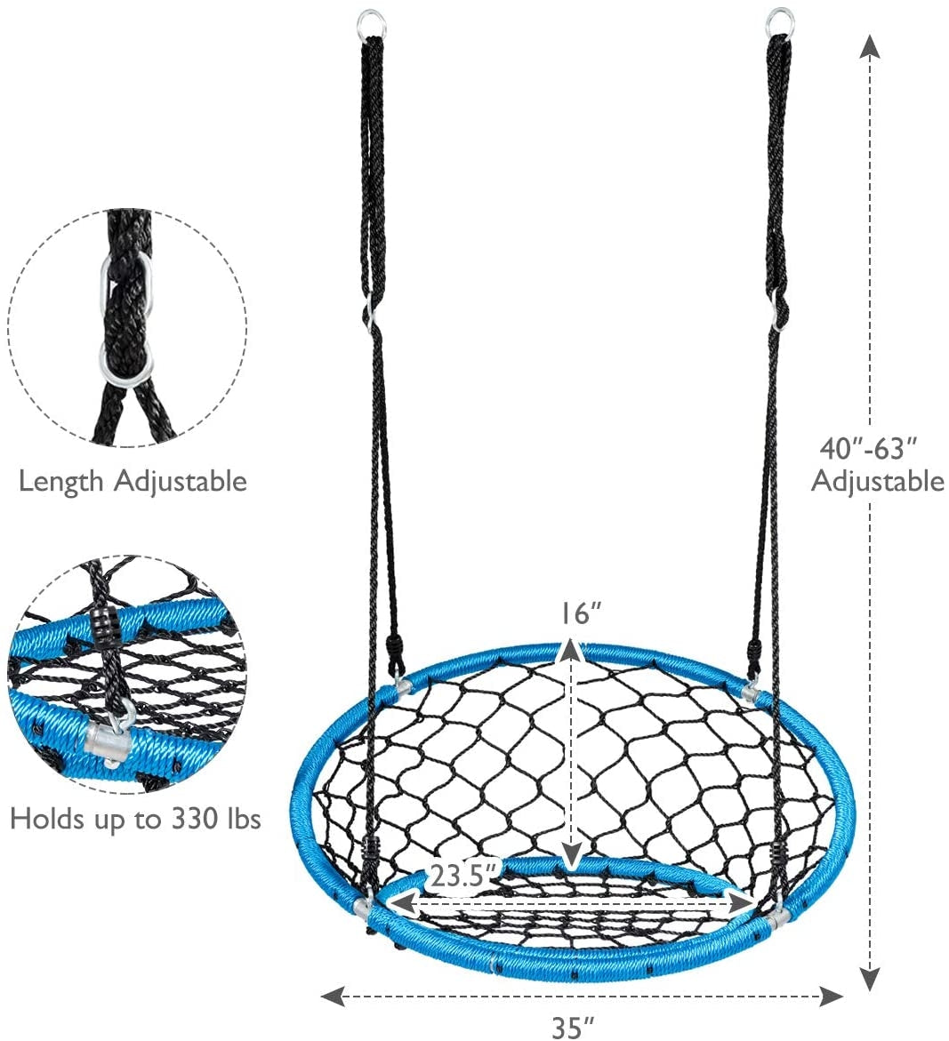 Net Hanging Swing Chair with Adjustable Hanging Ropes-Blue