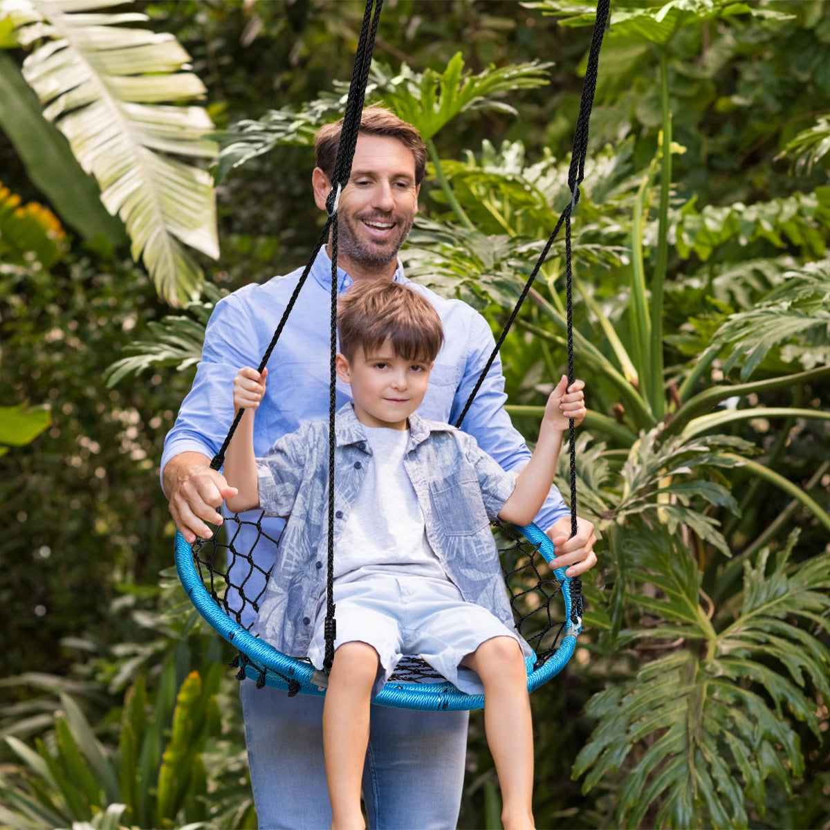 Net Hanging Swing Chair with Adjustable Hanging Ropes-Blue