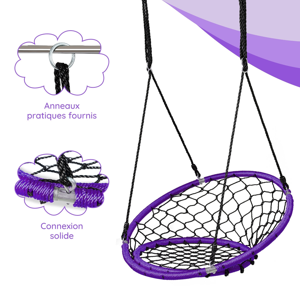 Net Hanging Swing Chair with Adjustable Hanging Ropes-Purple