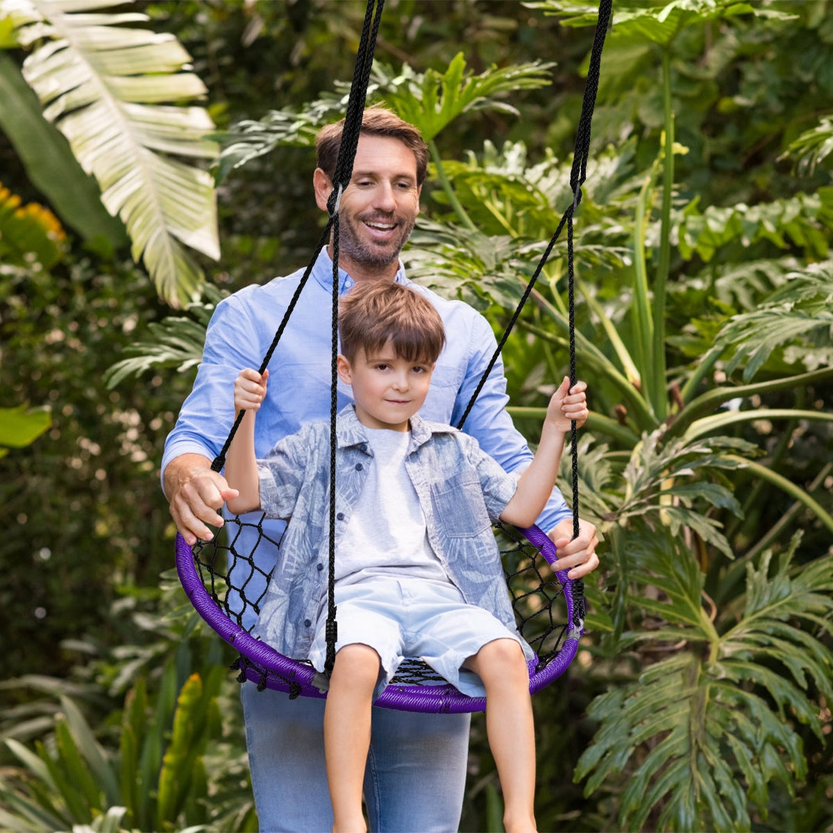 Net Hanging Swing Chair with Adjustable Hanging Ropes-Purple