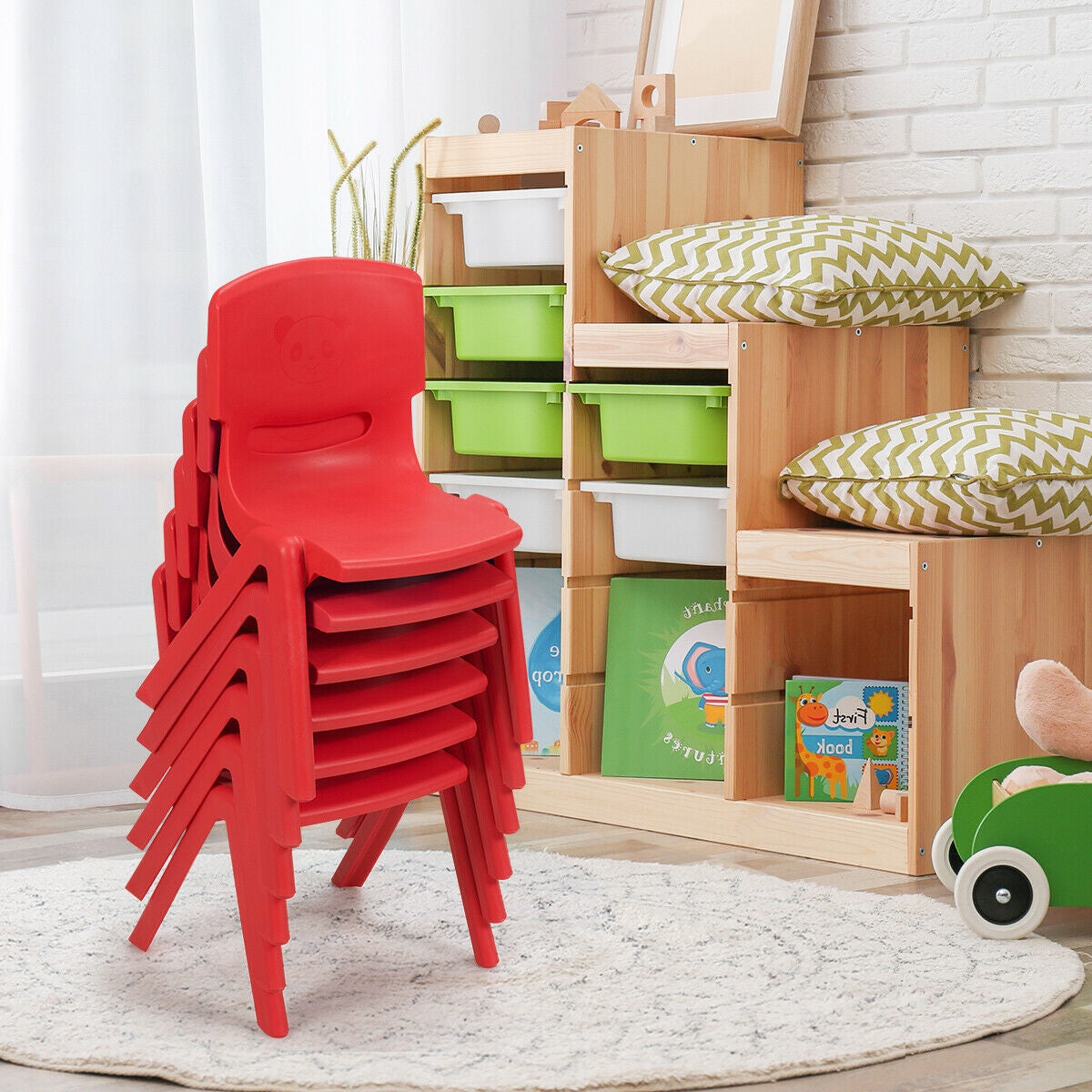 6-pack Kids Plastic Stackable Classroom Chairs-Red