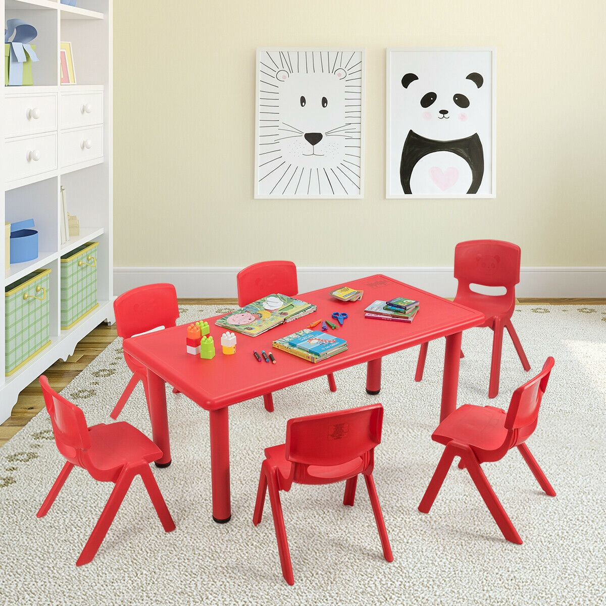 6-pack Kids Plastic Stackable Classroom Chairs-Red