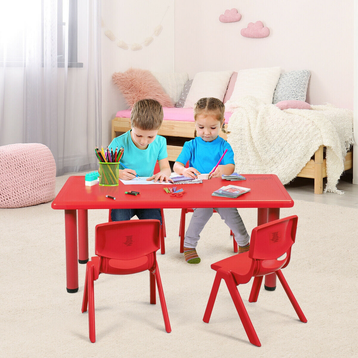 4-pack Kids Plastic Stackable Classroom Chairs-Red