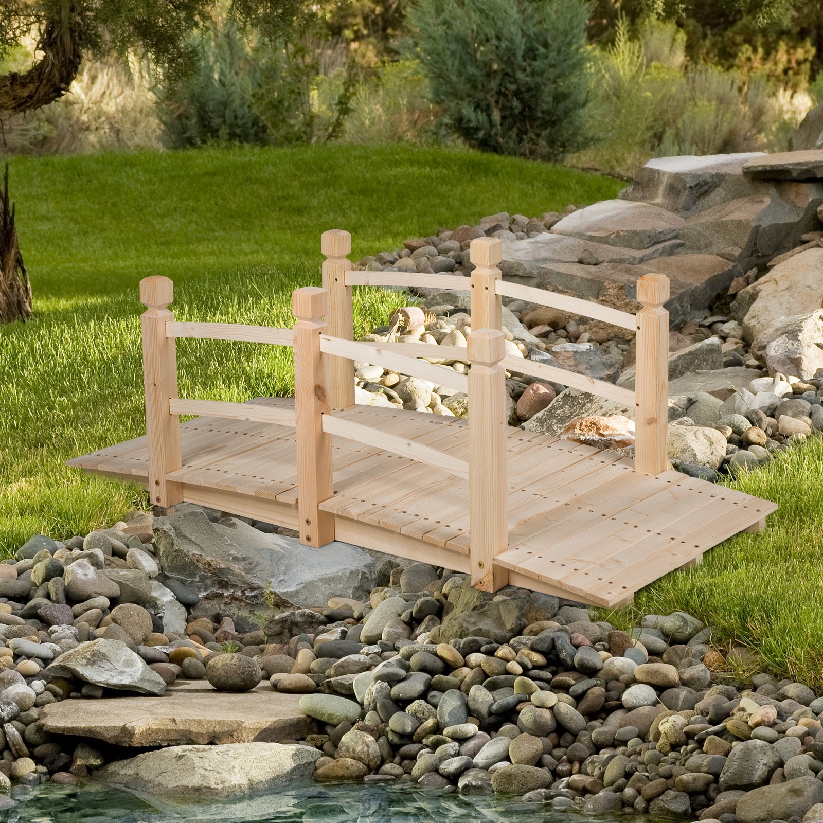 5' Wooden Garden Bridge Arc Stained Finish Footbridge Decorative