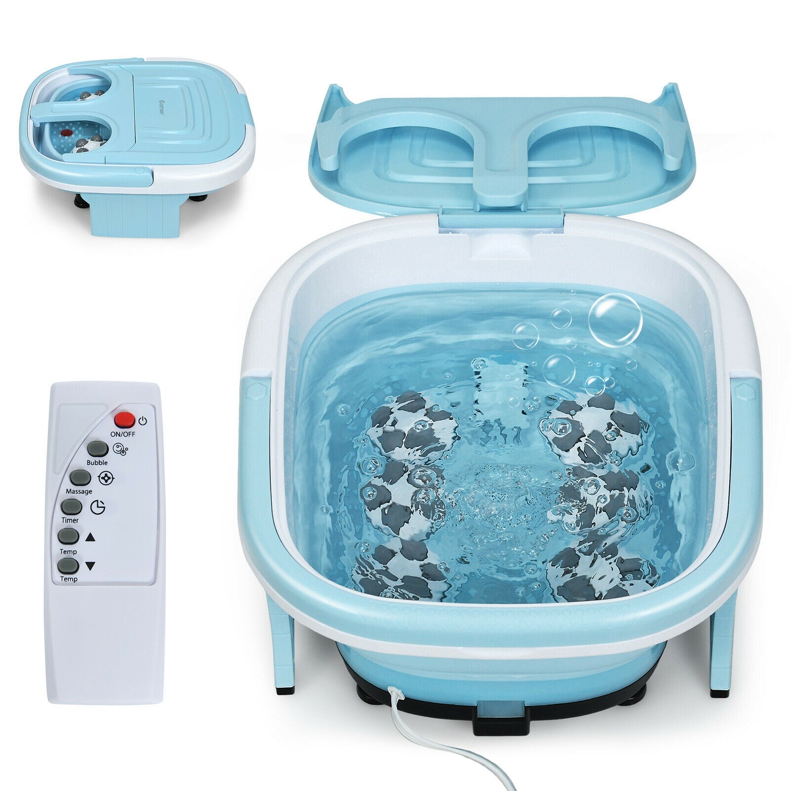 Foldable Foot Spa Bath Motorized Massager with Bubble Red Light Timer Heat-Blue