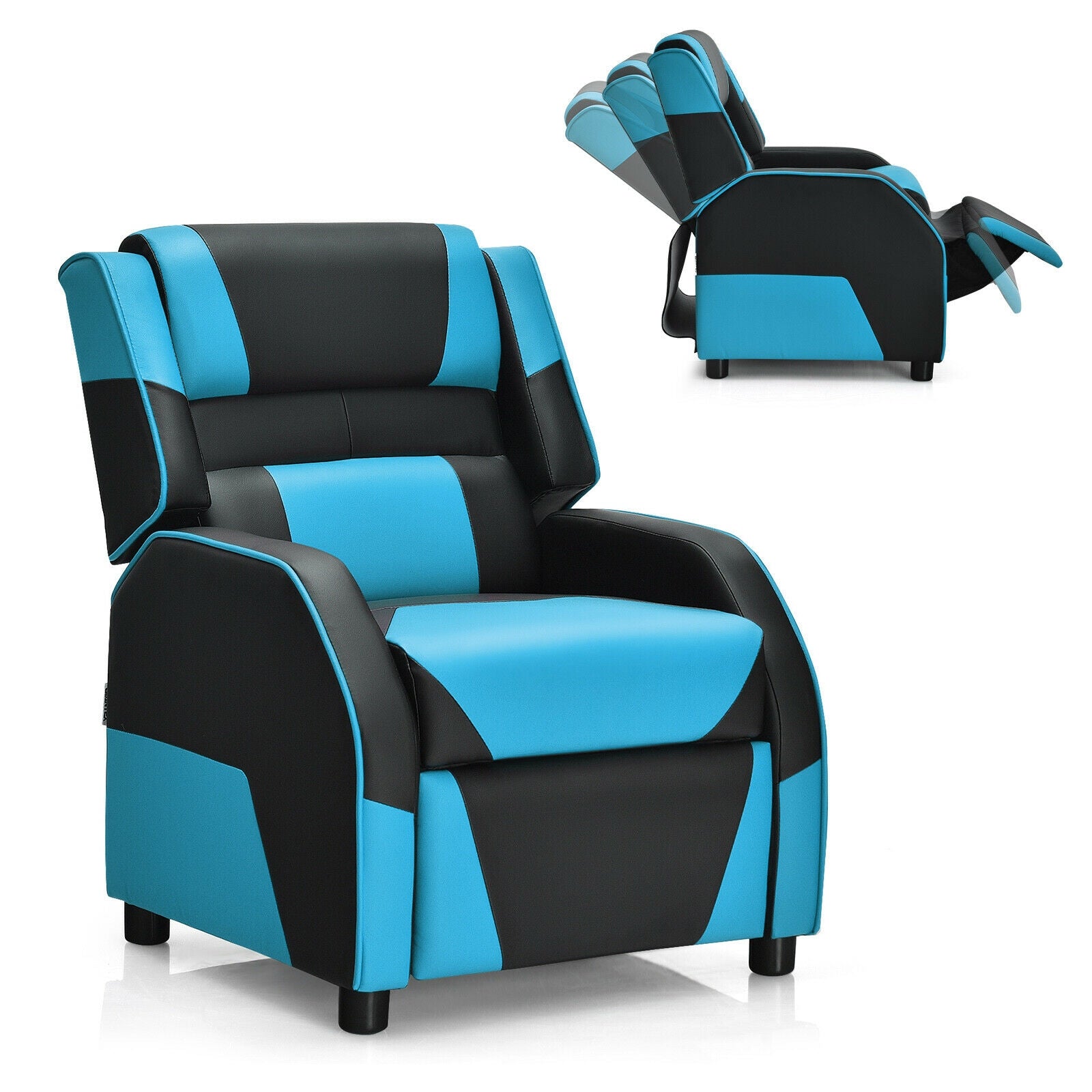 Kids Youth PU Leather Gaming Sofa Recliner with Headrest and Footrest-Blue