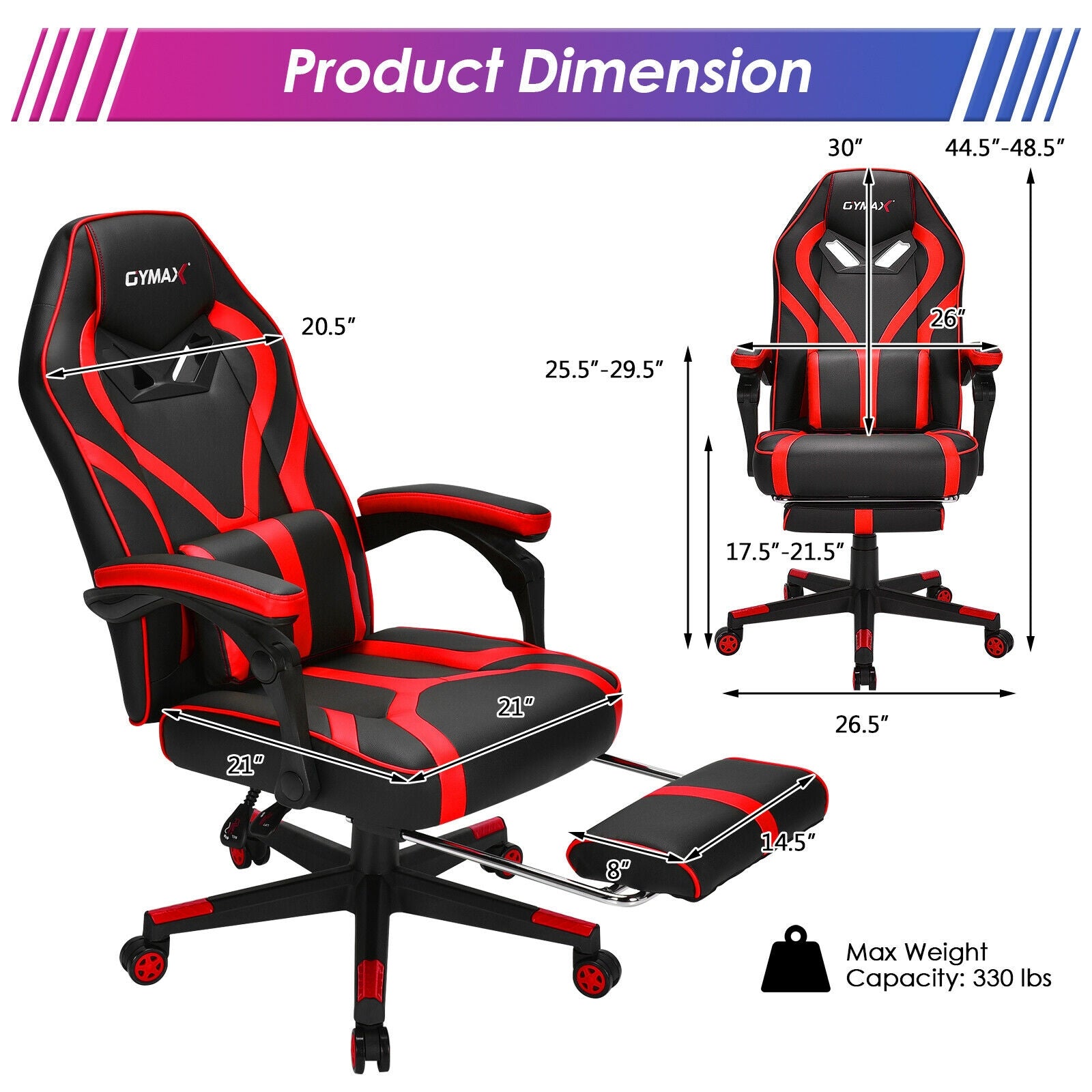 Computer Massage Gaming Recliner Chair with Footrest-Red