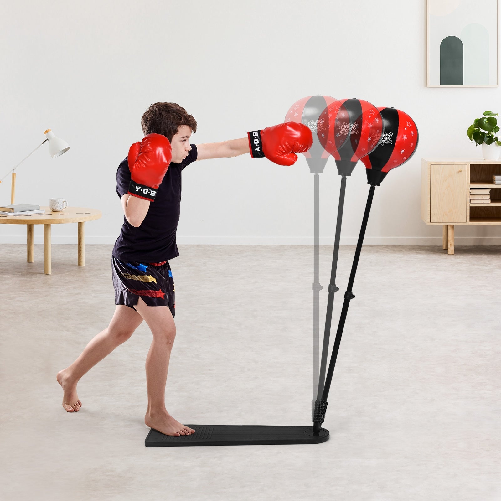 Kids Punching Bag with Adjustable Stand and Boxing GlovesÂ 