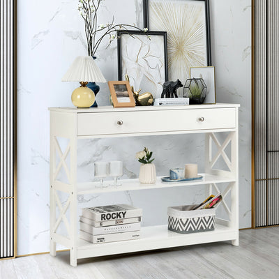 3-Tier Console Table with Drawers for Living Room Entryway-WhiteÂ 