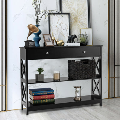 3-Tier Console Table with Drawers for Living Room Entryway-BlackÂ 