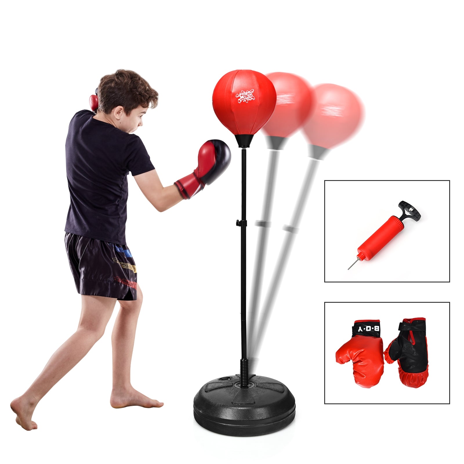 Adjustable Height Punching Bag with Stand Plus Boxing Gloves for Both Adults and Kids