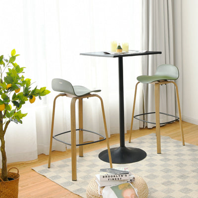 Set of 2 Modern Barstools Pub Chairs with Low Back and Metal Legs-GreenÂ 
