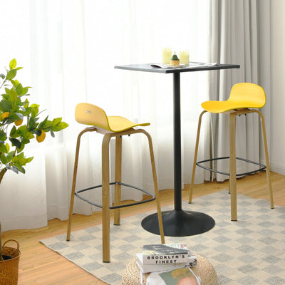 Set of 2 Modern Barstools Pub Chairs with Low Back and Metal Legs-YellowÂ 