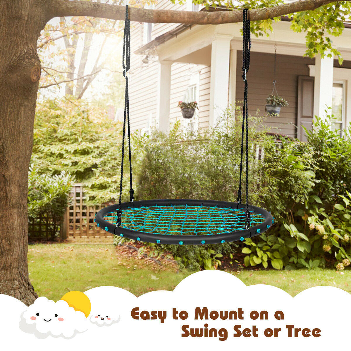 40 Inch Spider Web Tree Swing Set-Green