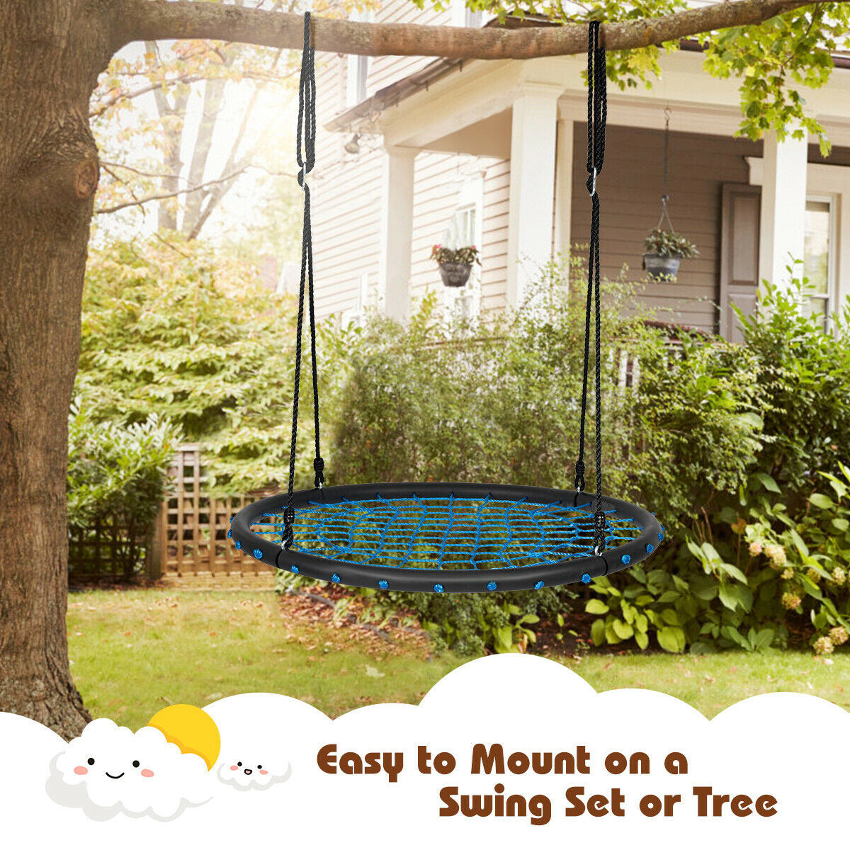 40 Inch Spider Web Tree Swing Set-Blue