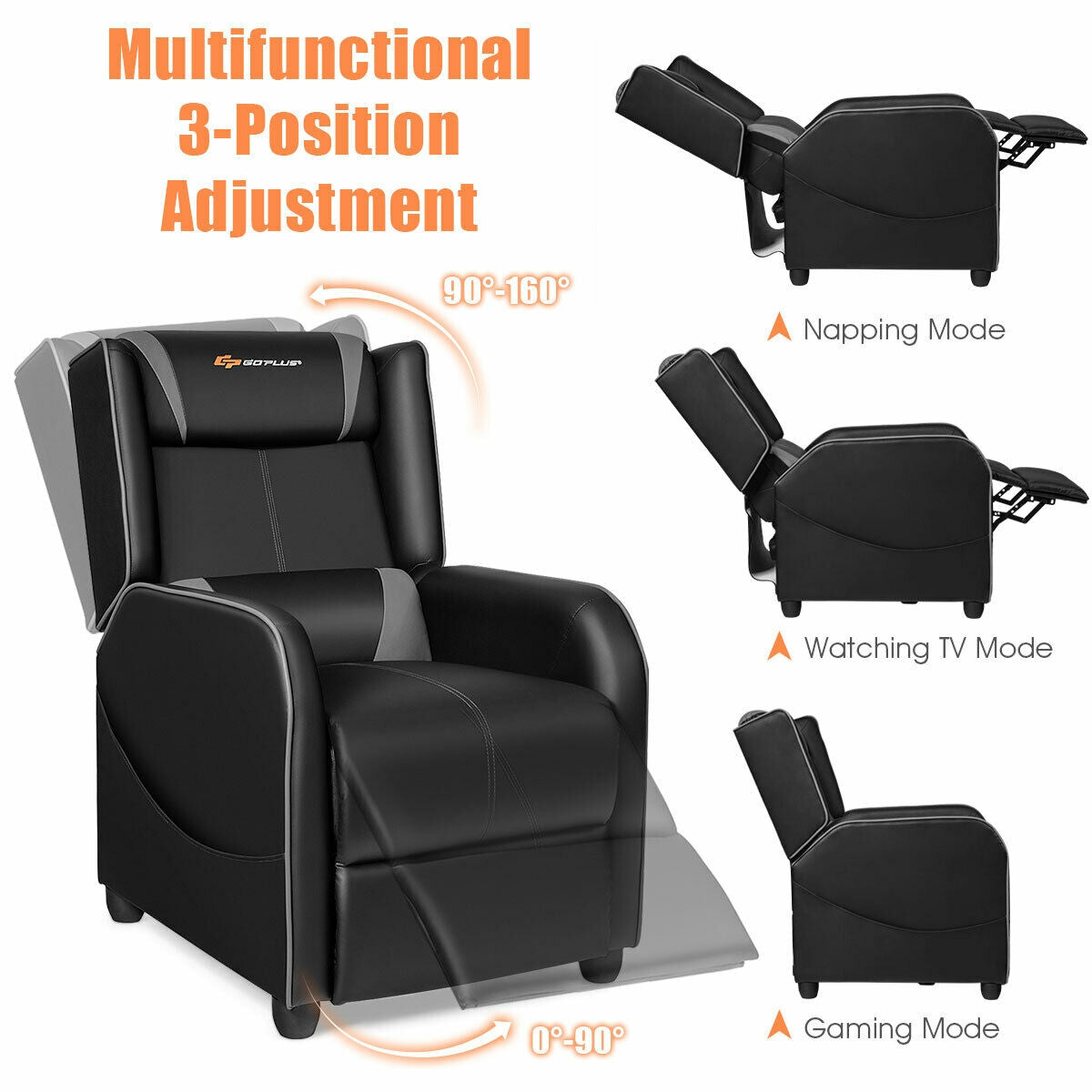 Home Massage Gaming Recliner Chair-Gray