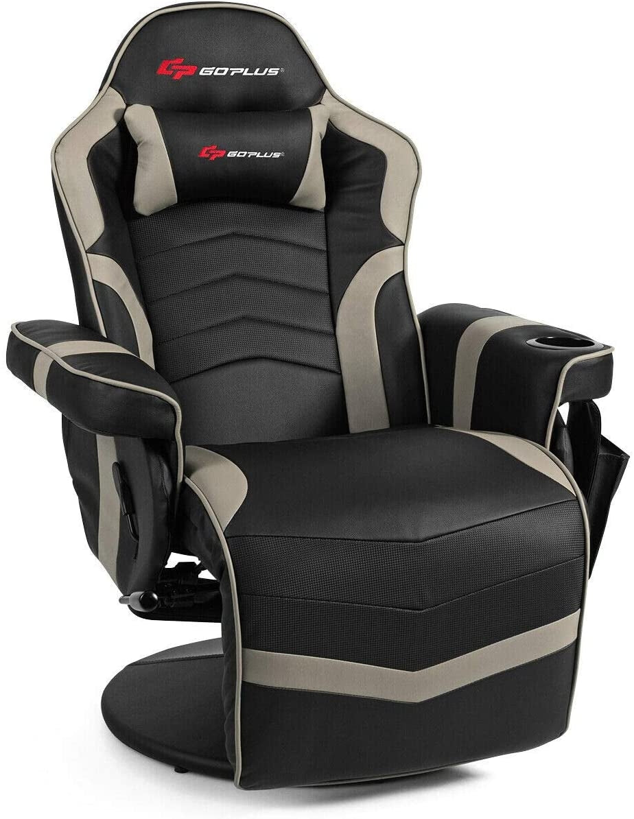 Ergonomic High Back Massage Gaming Chair with Pillow-Gray