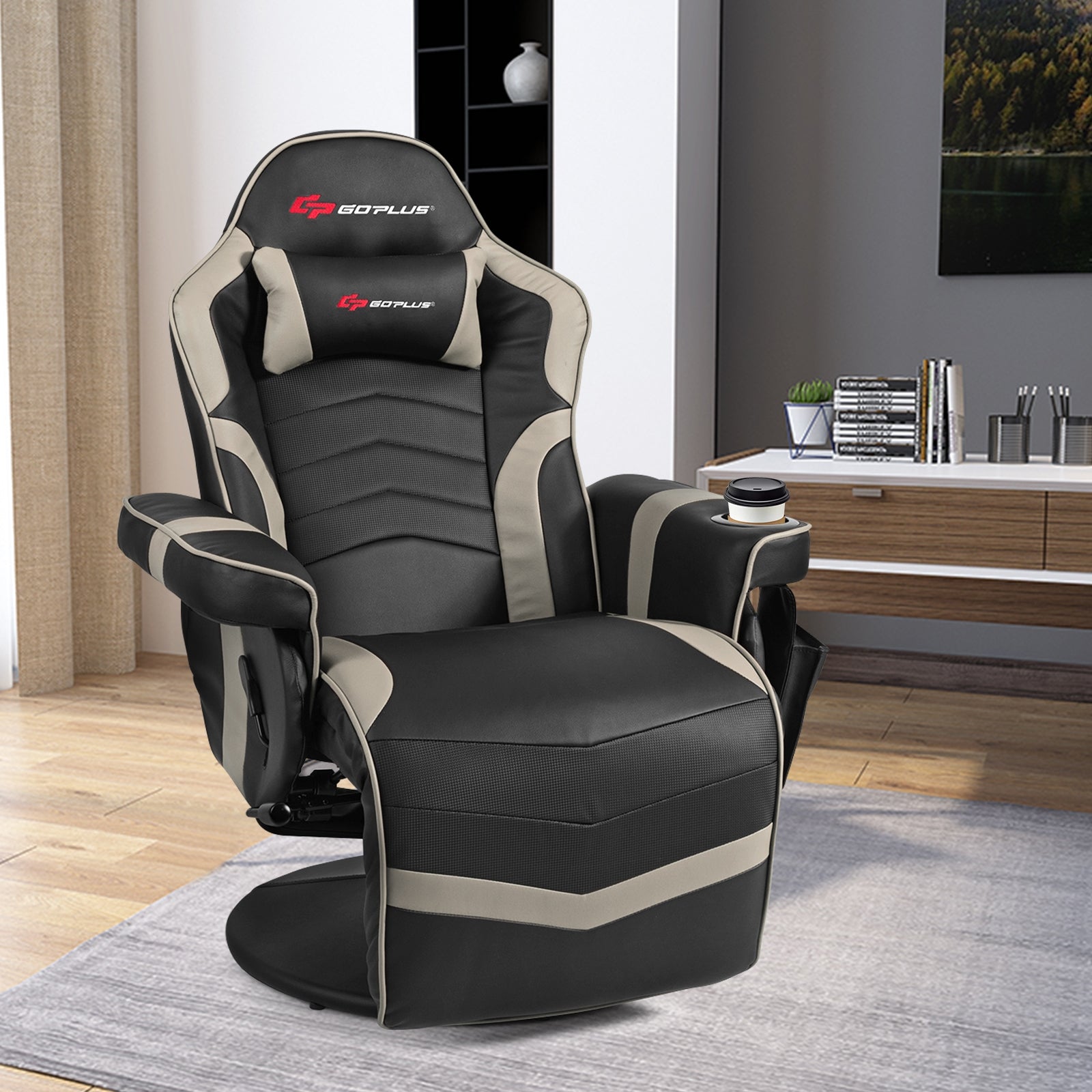 Ergonomic High Back Massage Gaming Chair with Pillow-Gray