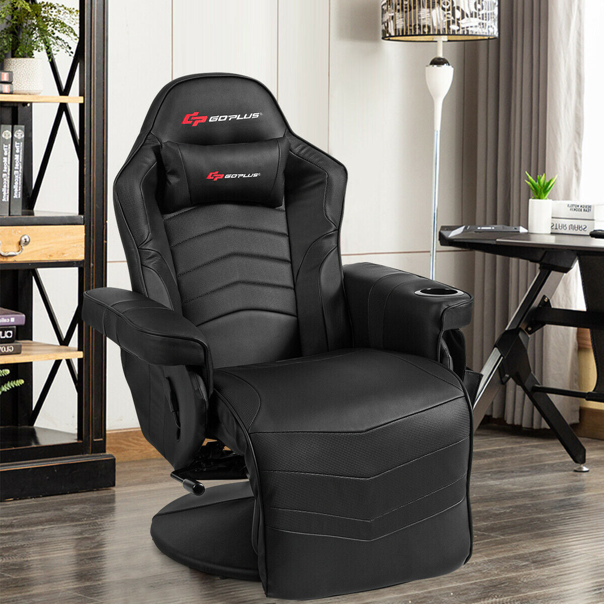 Ergonomic High Back Massage Gaming Chair with Pillow-Black