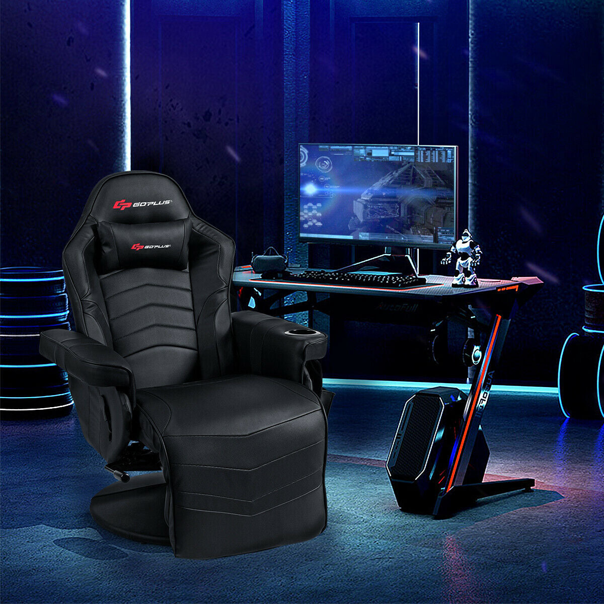 Ergonomic High Back Massage Gaming Chair with Pillow-Black