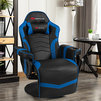 Ergonomic High Back Massage Gaming Chair with Pillow-BlueÂ 