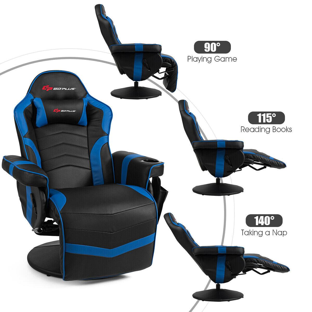 Ergonomic High Back Massage Gaming Chair with Pillow-Blue