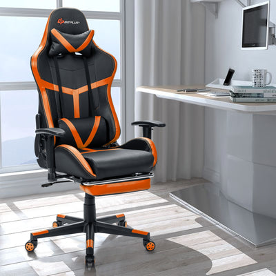 Reclining Racing Chair with Lumbar Support Footrest-OrangeÂ 