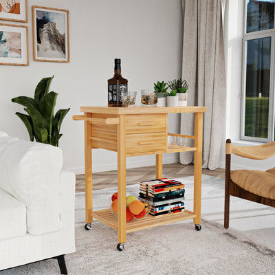 Bamboo Kitchen Trolley Cart with Tower Rack and DrawersÂ 