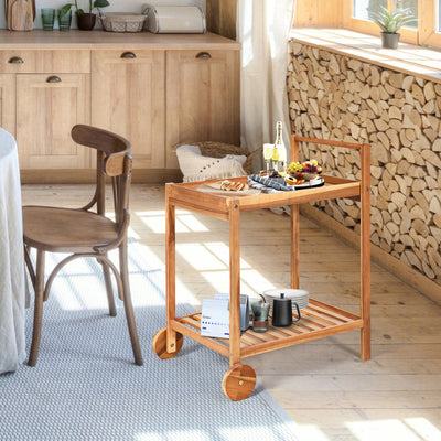 2-Tier Rolling Kitchen Island Serving Cart with Legs and HandleÂ 