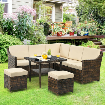 6 Pieces Patio Rattan Dining Sofa Funiture SetÂ 