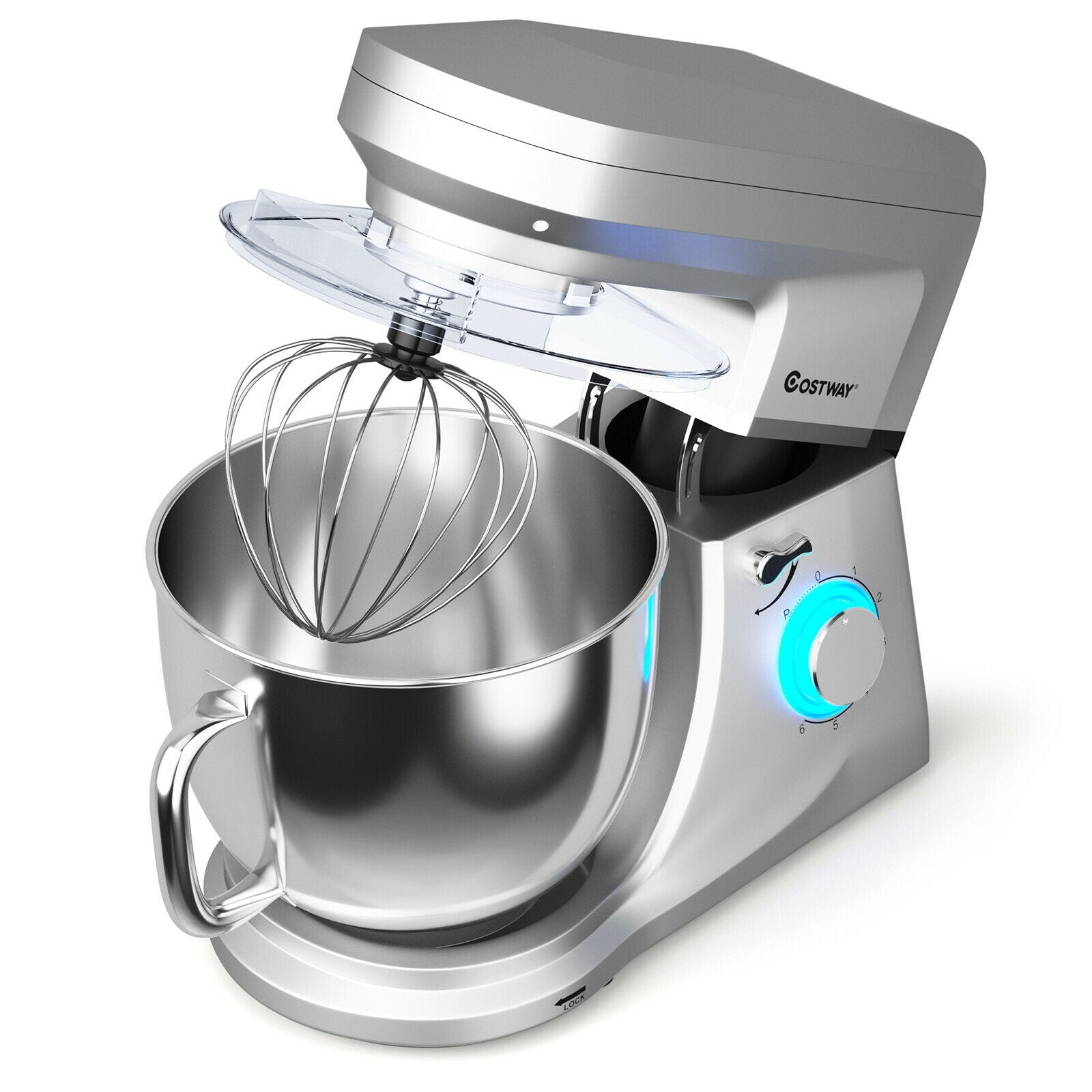 7.5 QT Tilt-Head Stand Mixer 6 Speed 660W with Dough Hook Beater -Silver