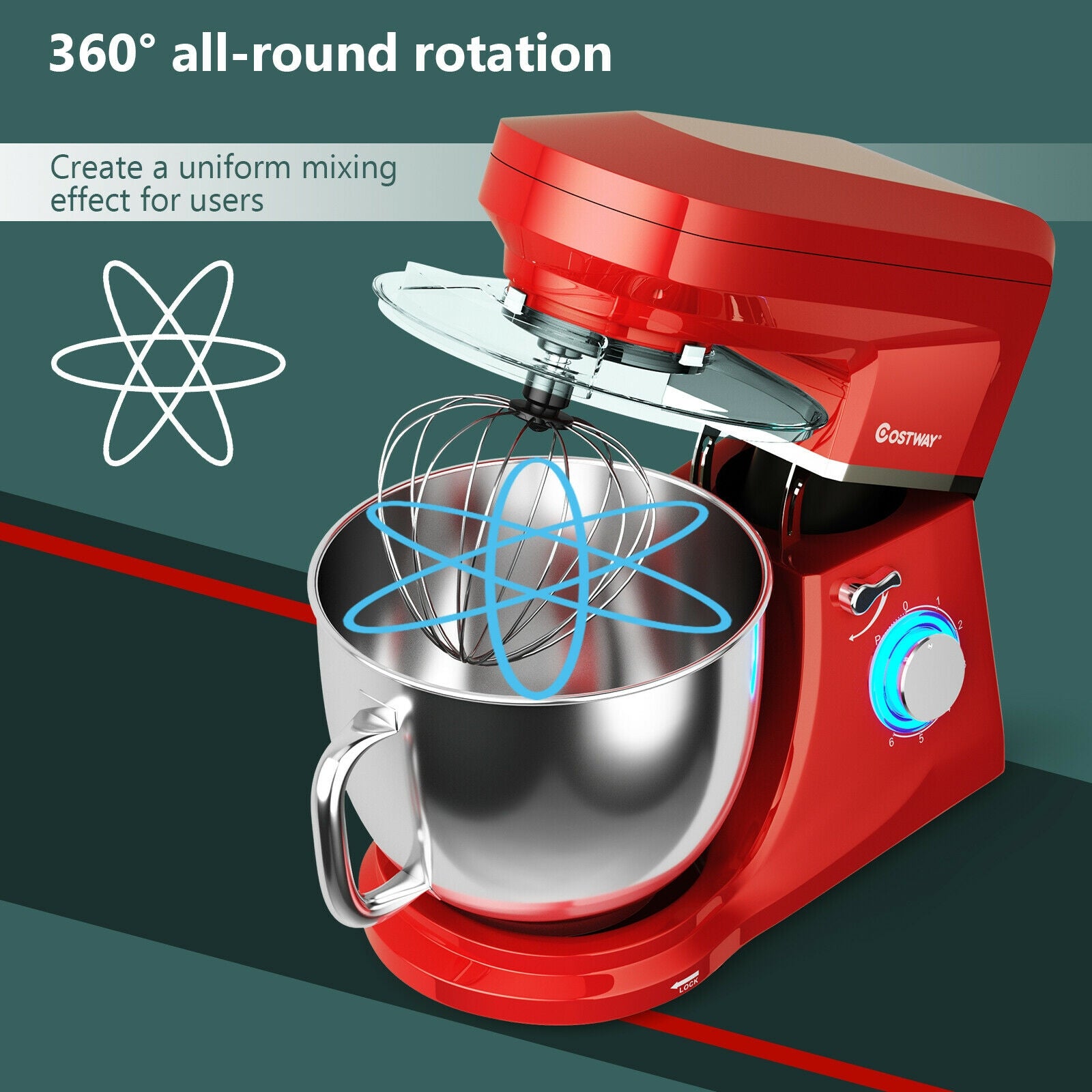 7.5 QT Tilt-Head Stand Mixer 6 Speed 660W with Dough Hook Beater -Red