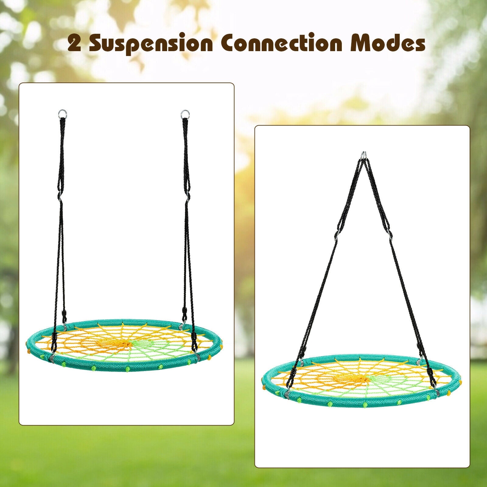 40 Inch Spider Web Tree Swing Kids Outdoor Play Set with Adjustable Ropes-Green