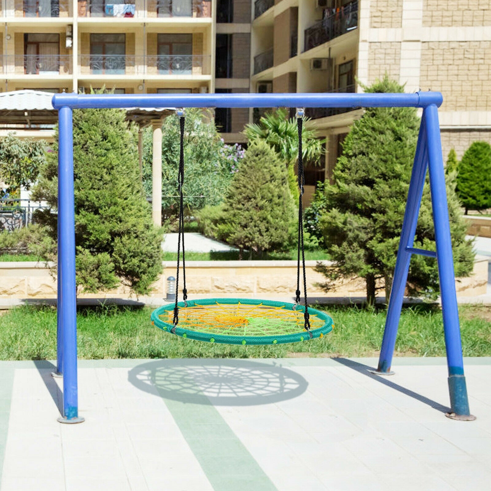 40 Inch Spider Web Tree Swing Kids Outdoor Play Set with Adjustable Ropes-Green