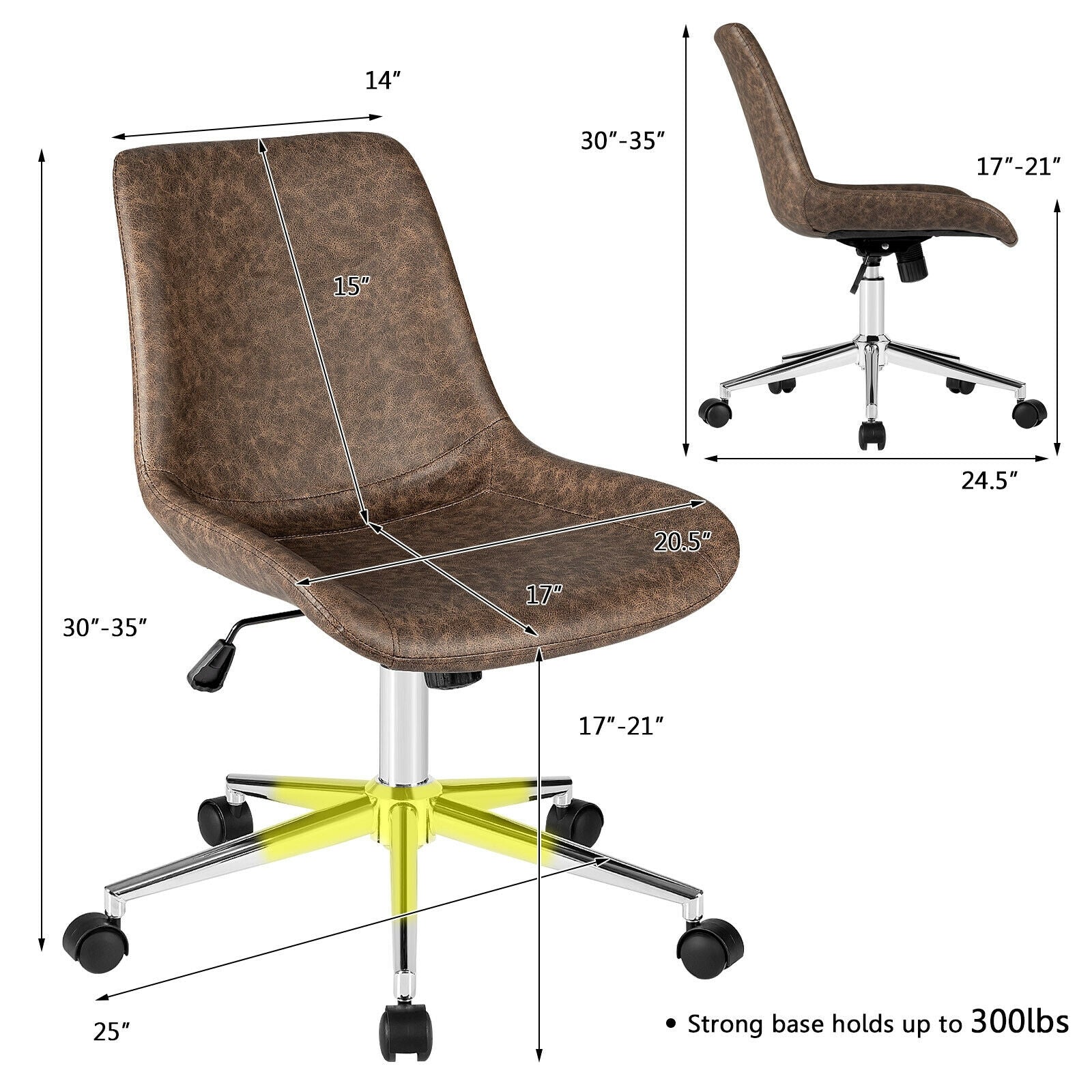 Leather Armless Adjustable Mid-Back Office Chair