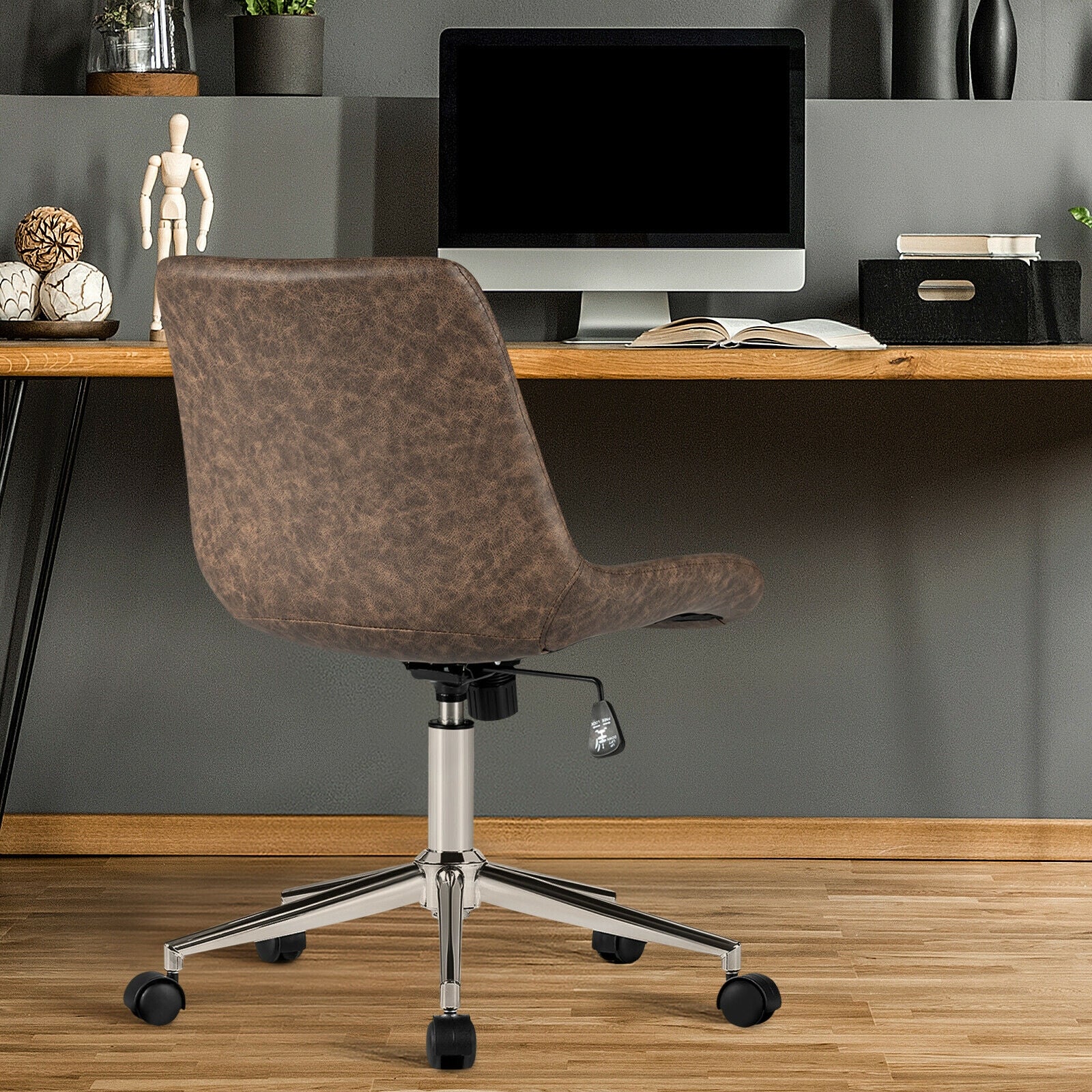 Leather Armless Adjustable Mid-Back Office Chair