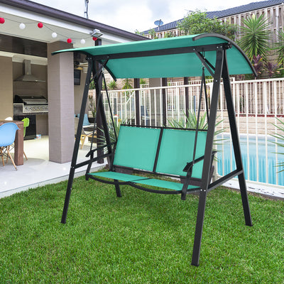 Outdoor Porch Steel Hanging 2-Seat Swing Loveseat with Canopy-TurquoiseÂ 