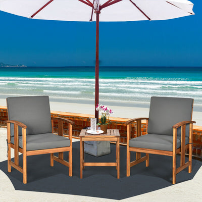 3 Pcs Solid Wood Outdoor Patio Sofa Furniture Set-GrayÂ 