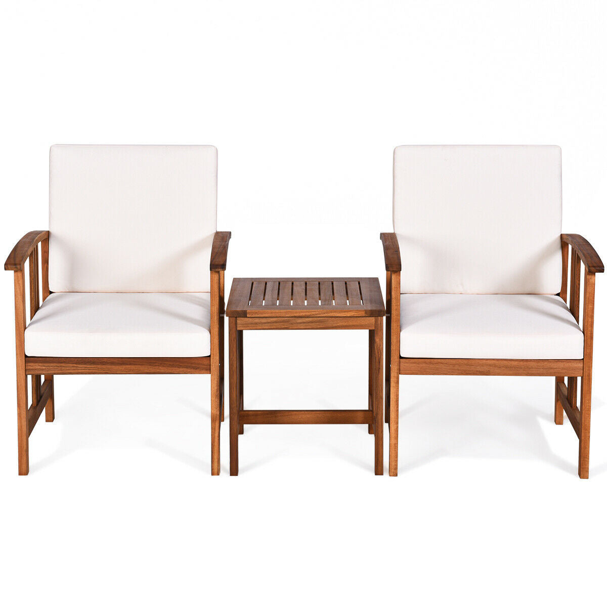 3 Pcs Solid Wood Outdoor Patio Sofa Furniture Set-White