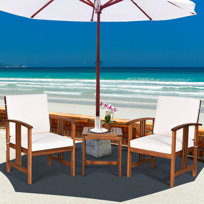 3 Pcs Solid Wood Outdoor Patio Sofa Furniture Set-WhiteÂ 