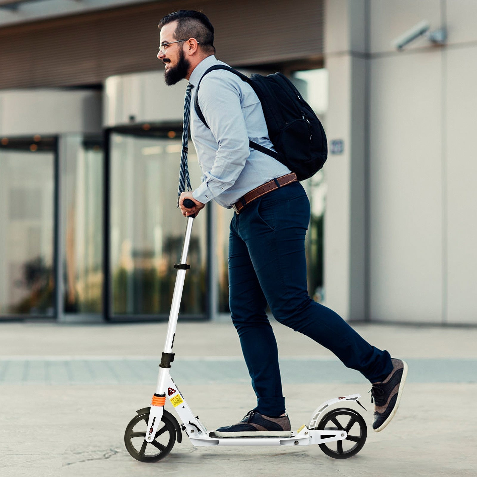 Folding Aluminium Adjustable Kick Scooter with Shoulder Strap-WhiteÂ 