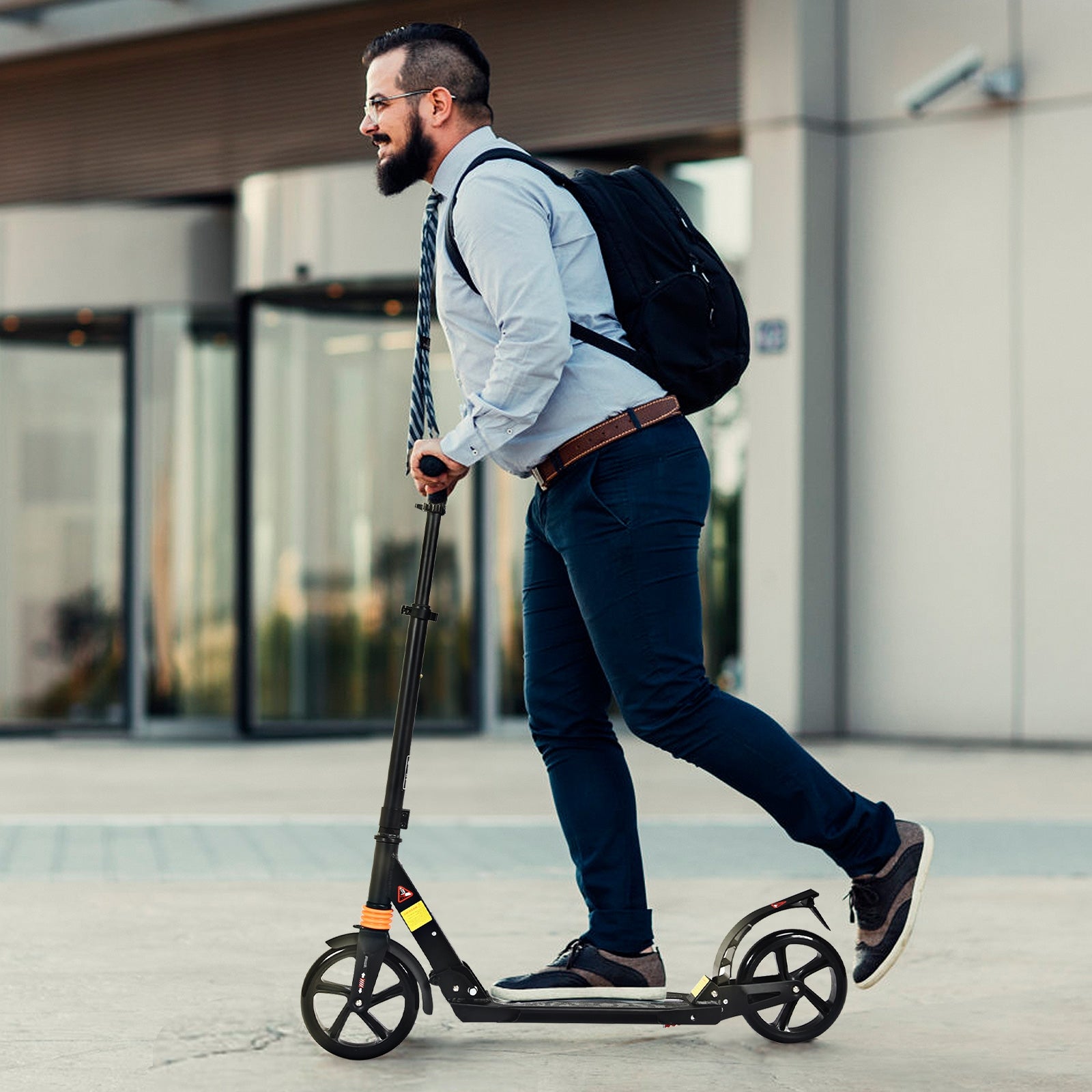 Folding Aluminium Adjustable Kick Scooter with Shoulder Strap-Black