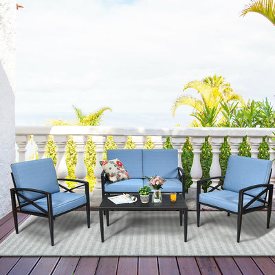 4 Pieces Patio Furniture Set Aluminum Frame Cushioned SofaÂ 