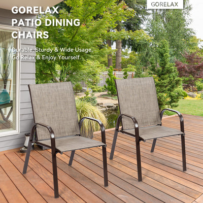 2 Pieces Patio Outdoor Dining Chair with Armrest-GrayÂ 