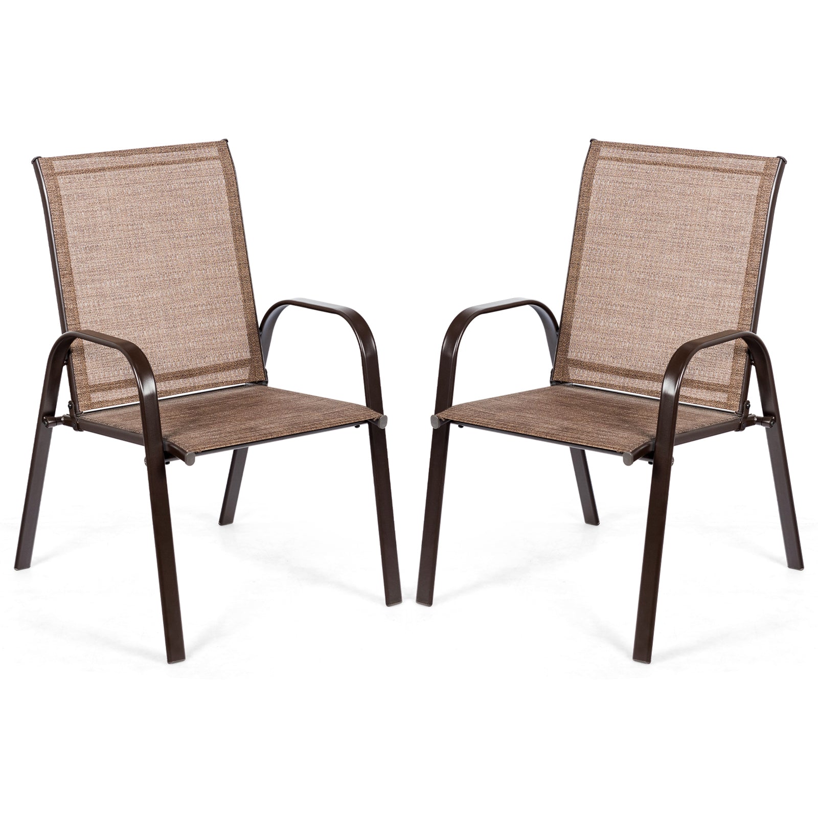 2 Pieces Patio Outdoor Dining Chair with Armrest-Brown